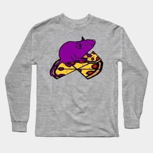 Hungry Purple Rat with Pizza Long Sleeve T-Shirt